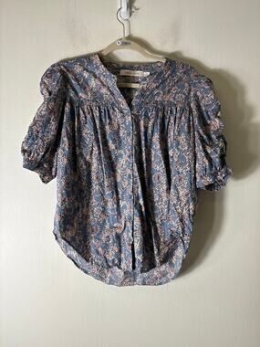 Bishop + Young Blue and Pink Paisley Cotton Top Sz S